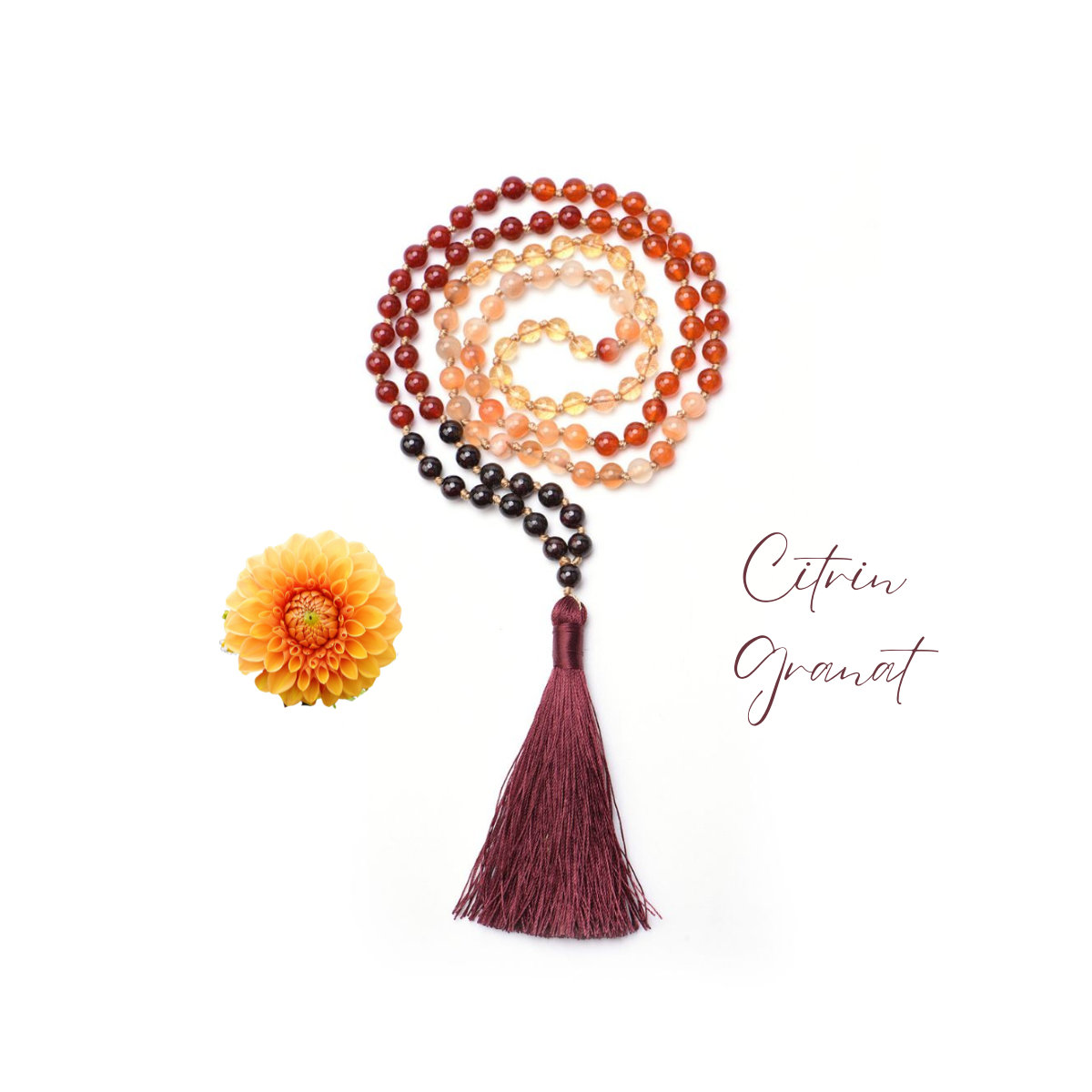 INNER SUN - Citrin, Granat & Achat Mala Kette