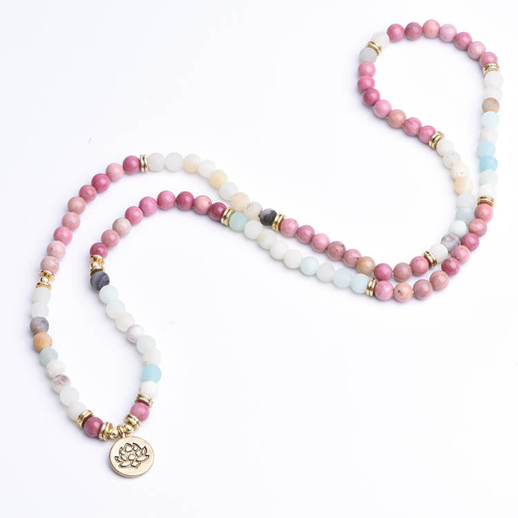 GOLDEN LOTUS - Rhodochrosit & Amazonit Mala Armband