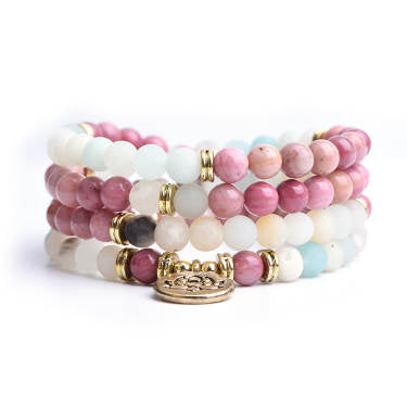 GOLDEN LOTUS - Rhodochrosit & Amazonit Mala Armband