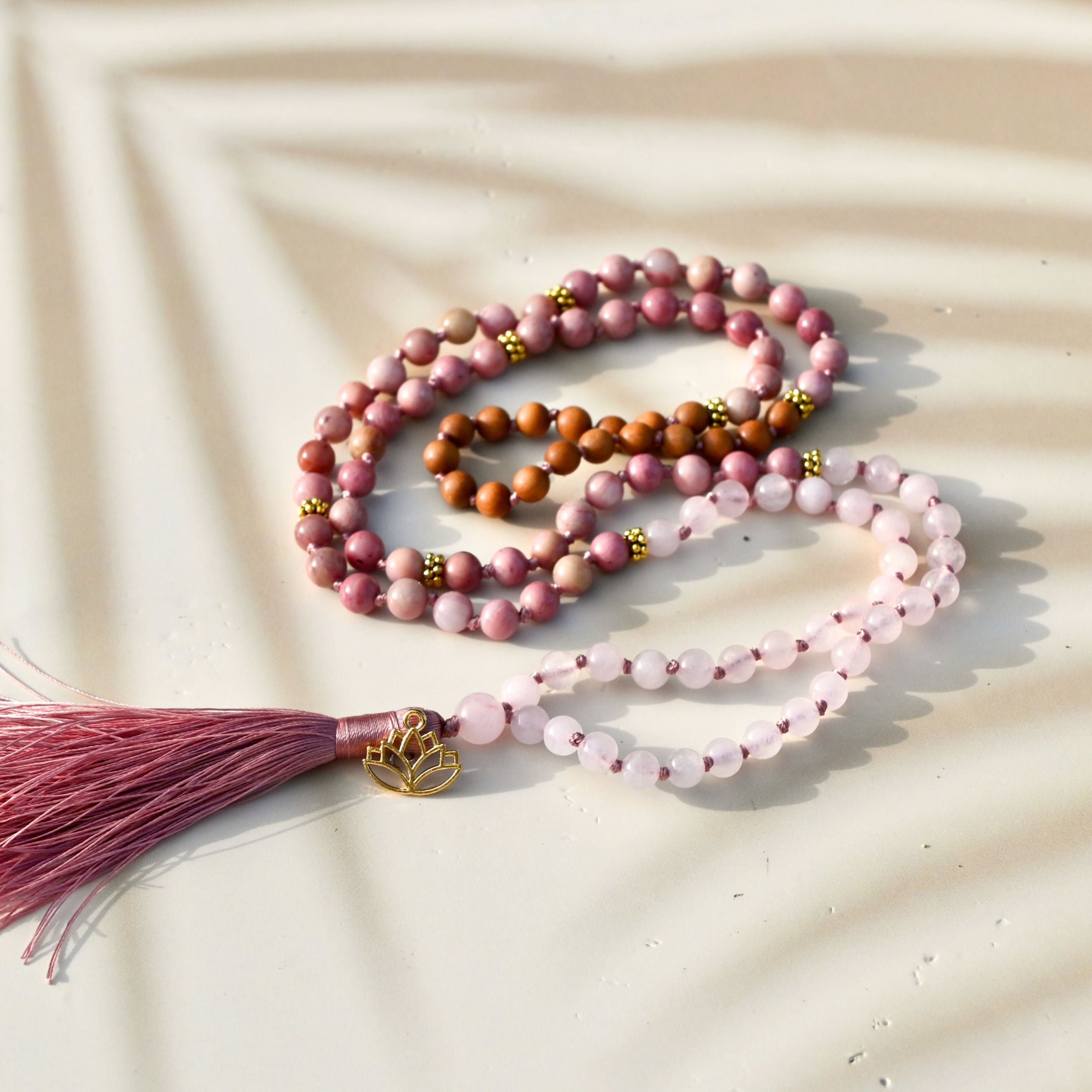GODDESS - Rhodochrosit & Rosenquarz Mala Kette