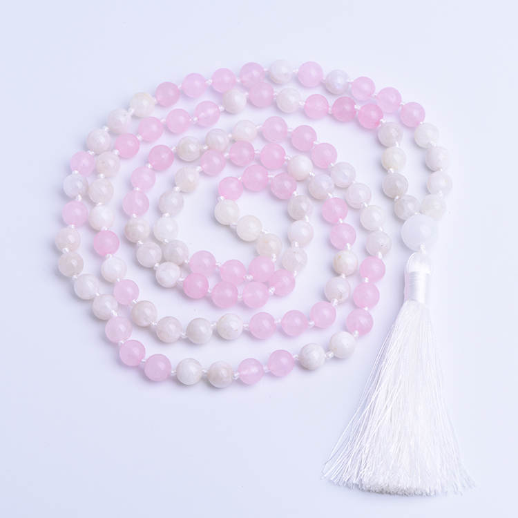 LOVE & INTUITION - Rosenquarz & Mondstein Mala Kette