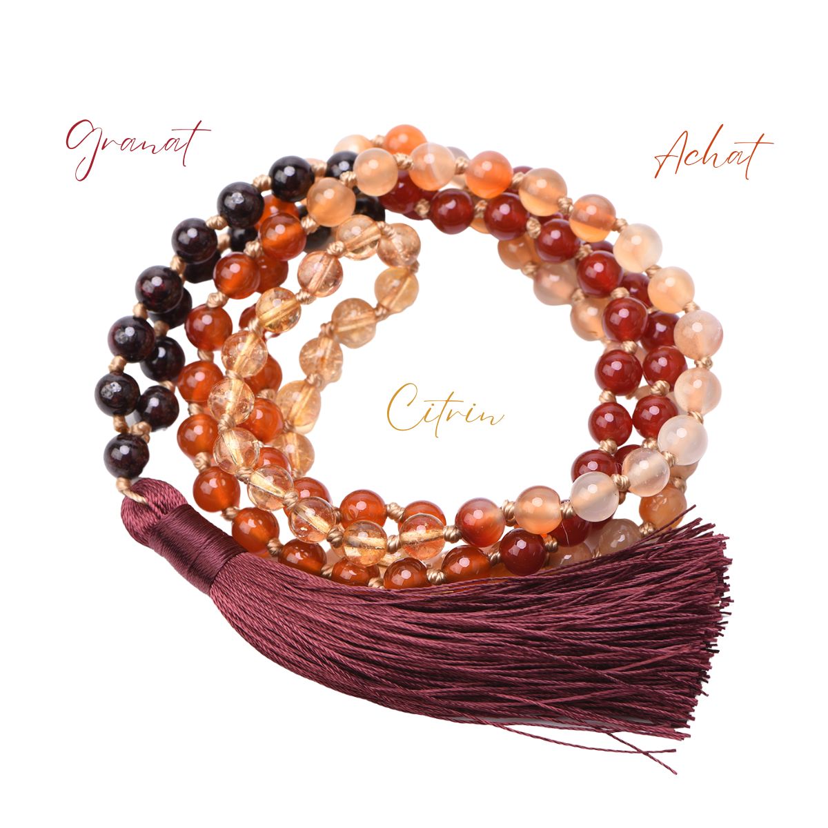 INNER SUN - Citrin, Granat & Achat Mala Kette