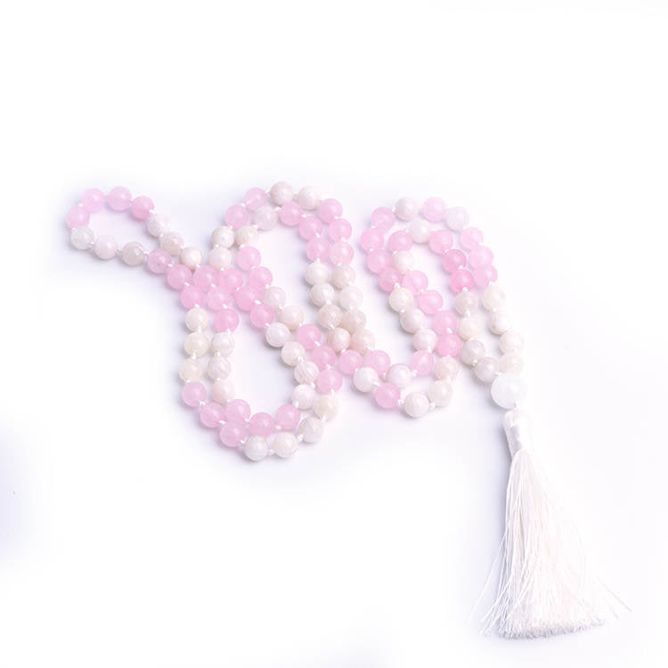 LOVE & INTUITION - Rosenquarz & Mondstein Mala Kette